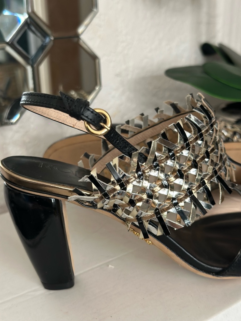 Rodo Black Heeled Sandals with Silver Metallic Fringe - Picture 4 of 10
